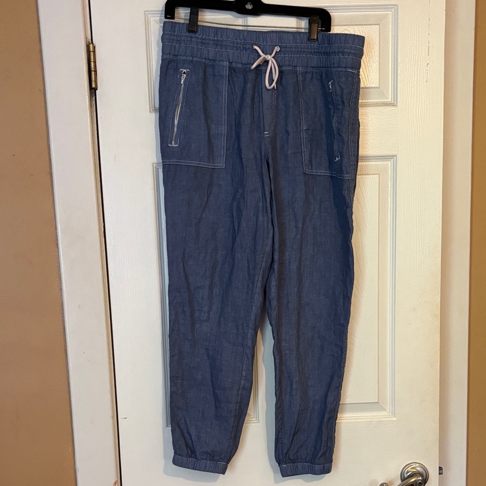 Athleta size 12 cabo linen joggers denim blue